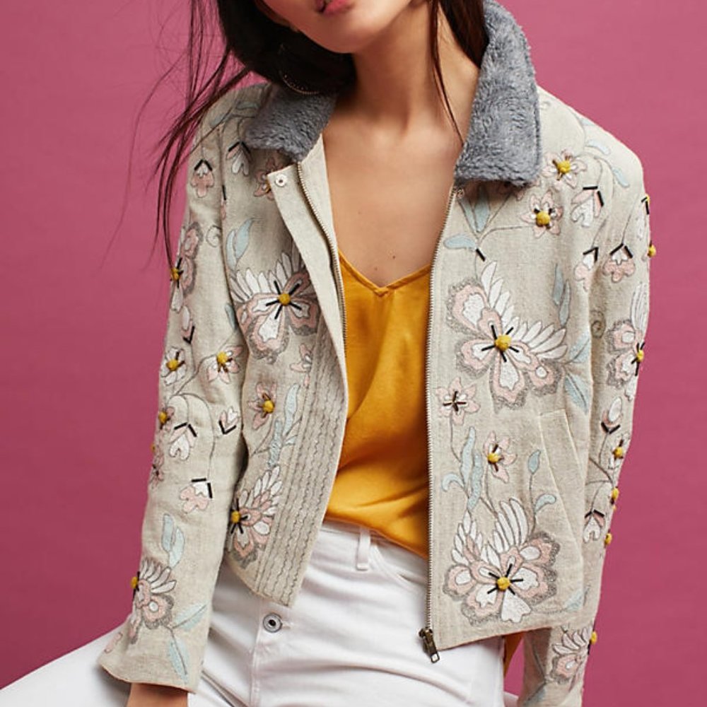Anthropologie Aquilia Embroidered Jacket by Bl-nk